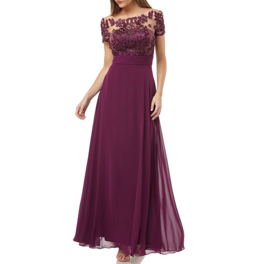 JS COLLECTION Womens Purple  Illusion Bodice Short Sleeve A-Line Dress 2